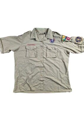 Boy Scouts of America Shirt Mens Ladies 38/40 Womens Beige Button Up Flaw